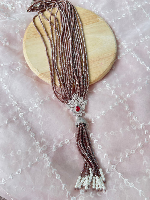 Adaa Necklace by KINAHH with hydro stones, a white metal pendant and red stone.