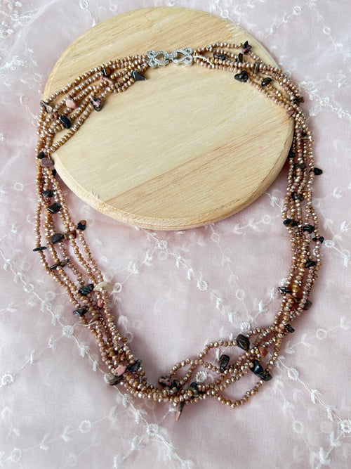 Evara Necklace detail view showing hydro stones and an American diamond anti-tarnish lock.