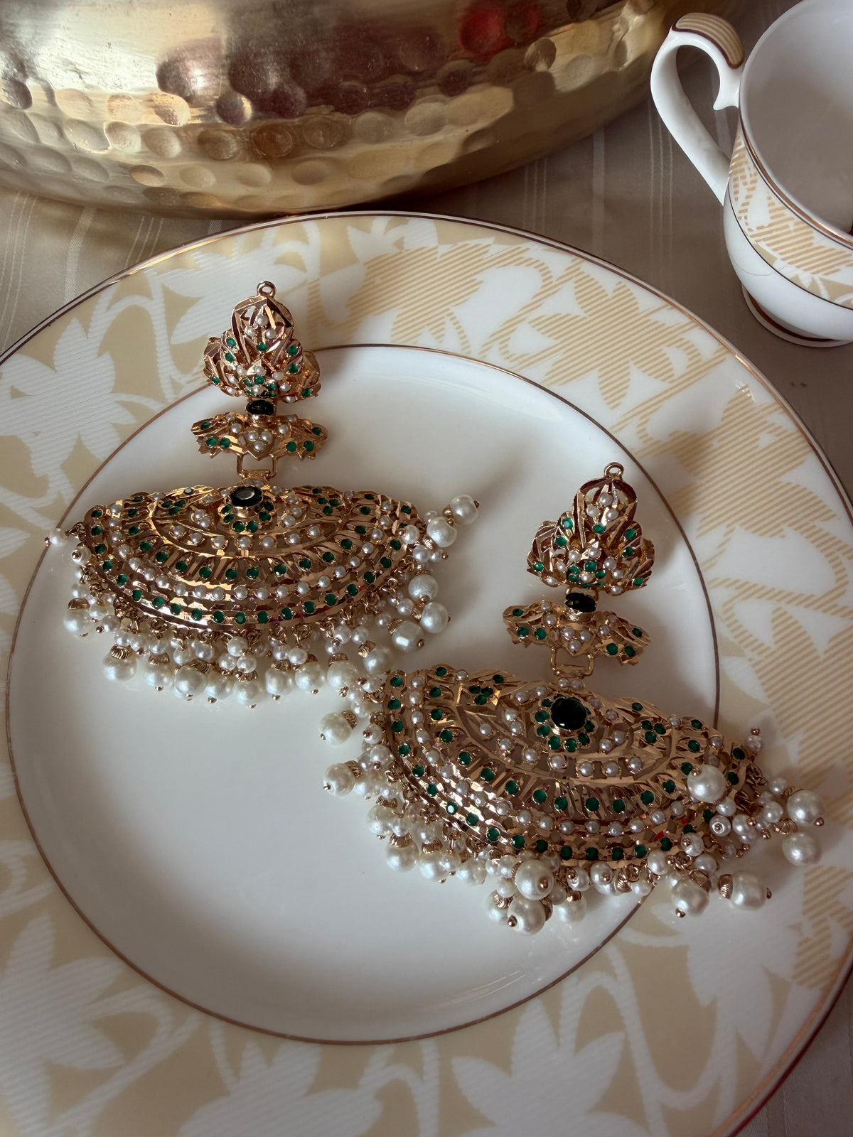 Khwahish Earrings by KINAHH with jadau-style semi-precious stones in brass.