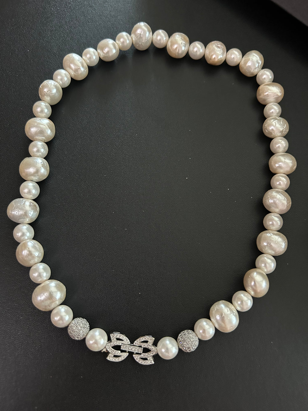 Mehr Necklace by KINAHH with white shell pearls and an anti-tarnish white metal lock.