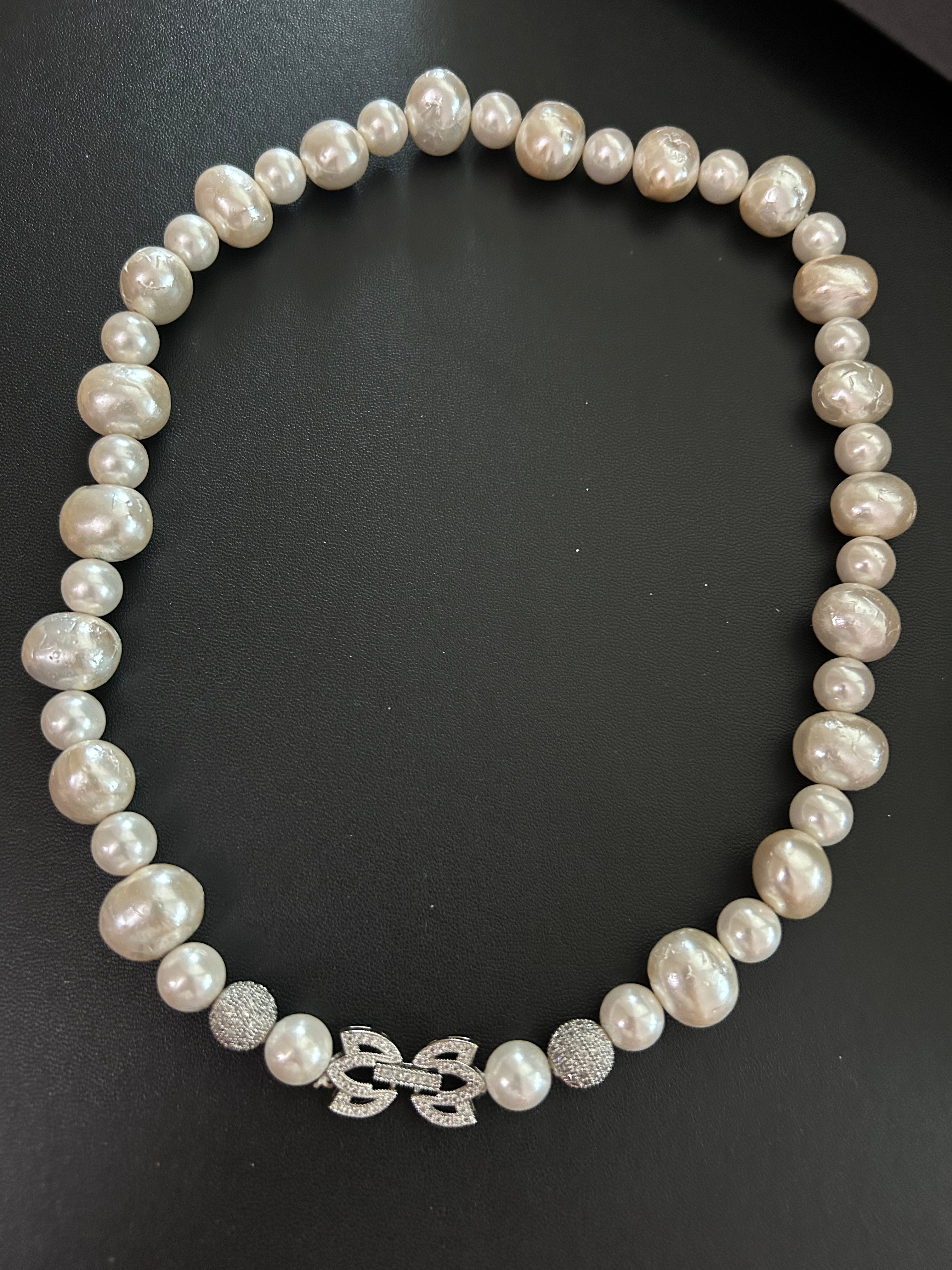 Mehr Necklace by KINAHH with white shell pearls and an anti-tarnish white metal lock.