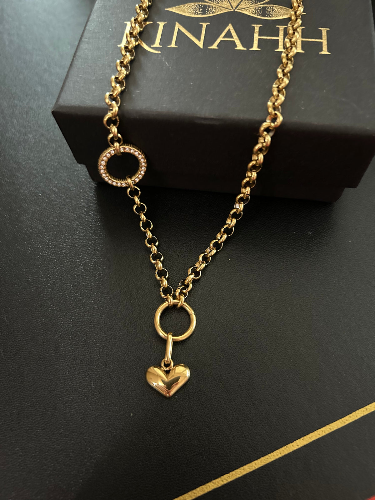 Rihana anti-tarnish stainless steel necklace by KINAHH with gold chain and heart charm