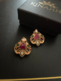 Rooh Studs by KINAHH with semi-precious stones and antique polish in brass.