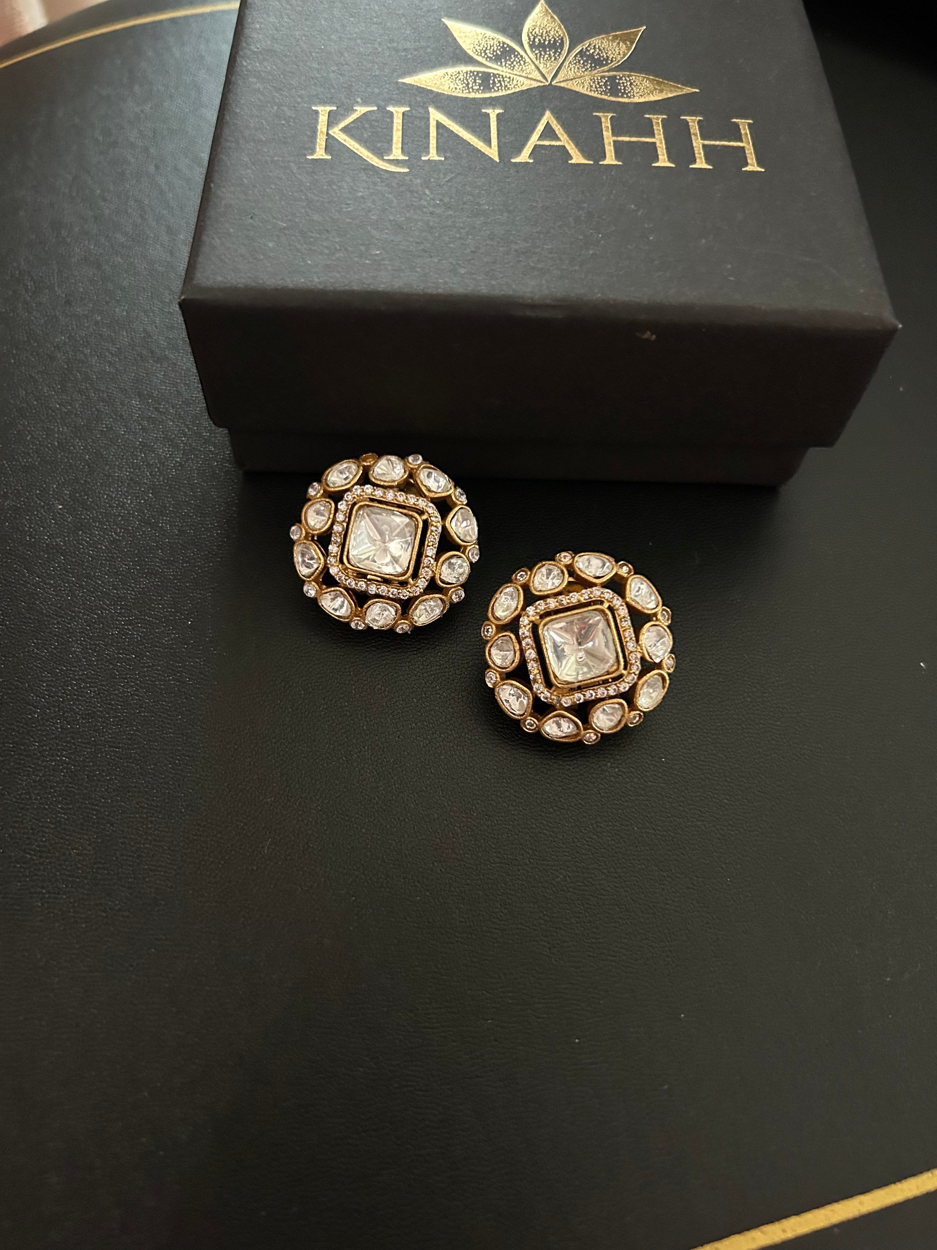 Saaz Studs by KINAHH with artificial polki in brass.