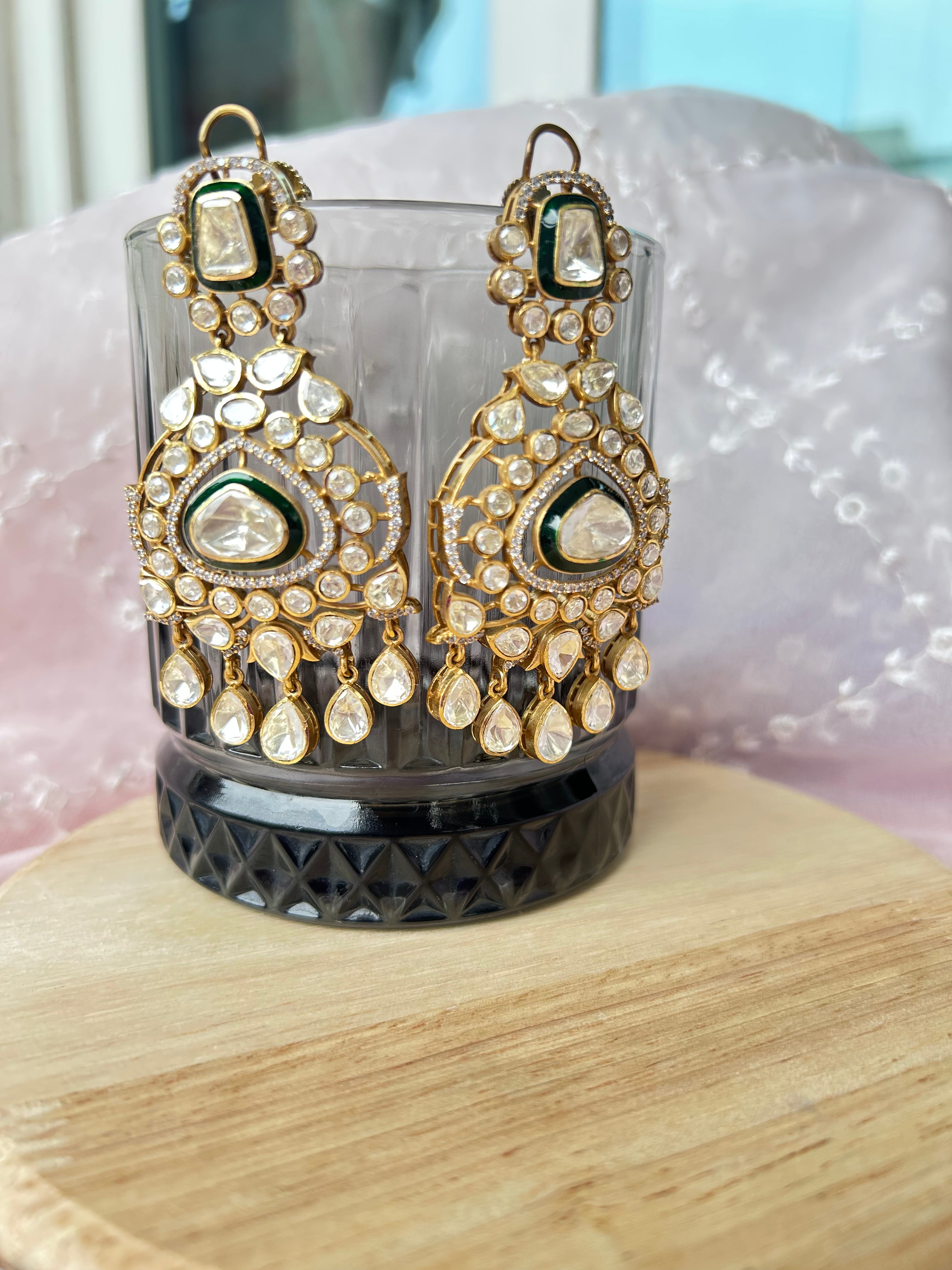 Sitara Earrings by KINAHH with moissanite polki in brass.