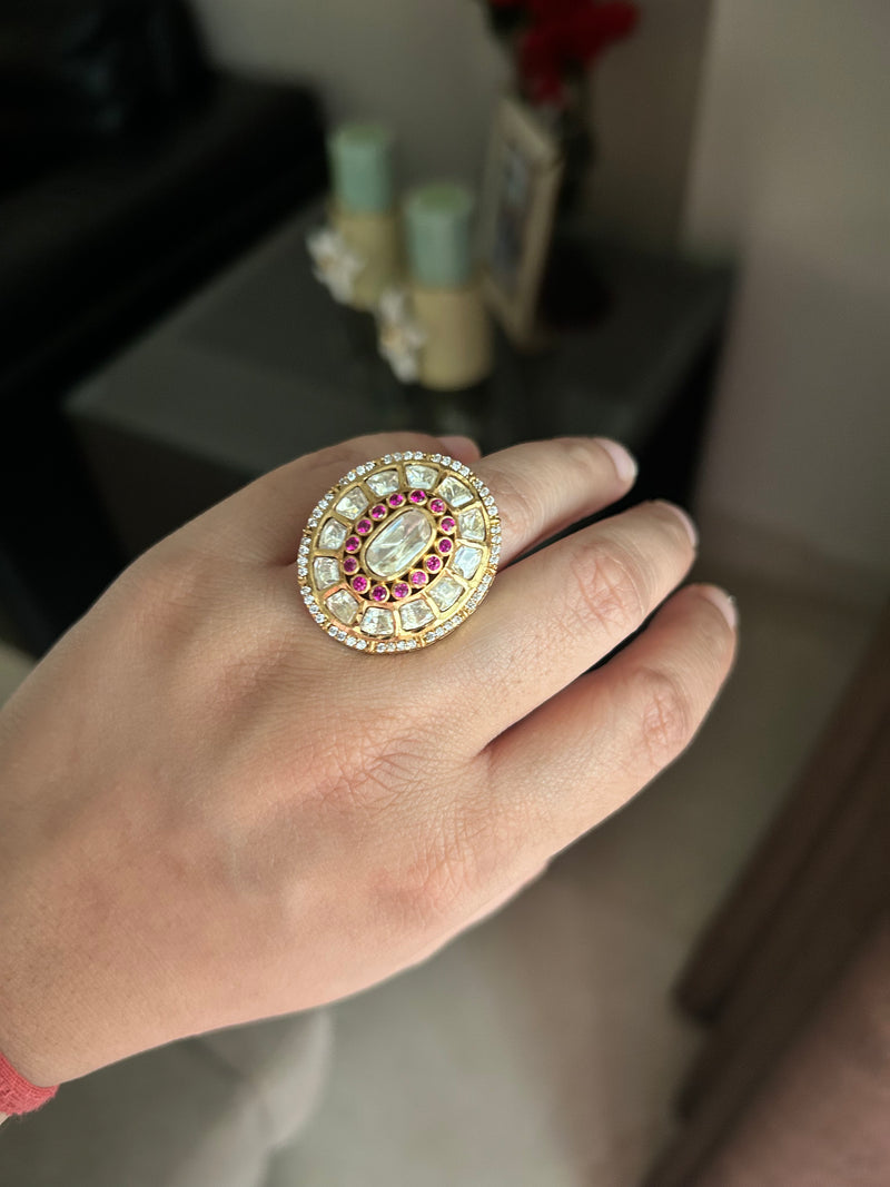 Zeenat Ring by KINAHH with moissanite polki detail in brass.